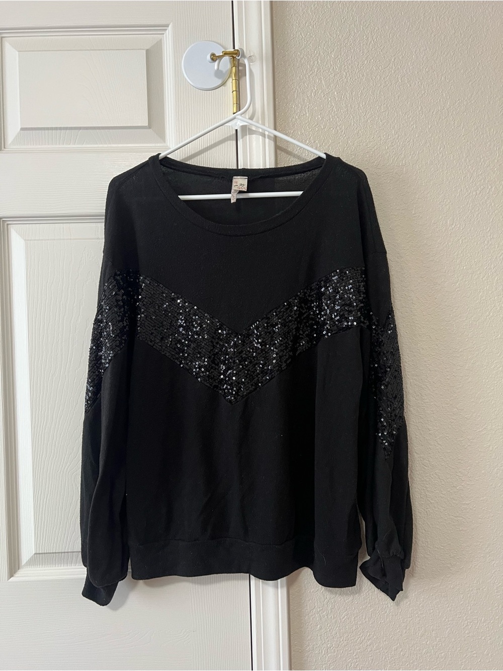 7th Ray Black Sequin Chevron Oversized Sweatshirt Pullover XL